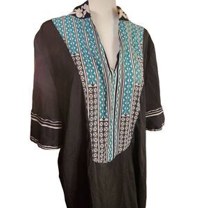Vintage 70s Maxi Black & Teal Kaftan Boho Festival Small To Medium